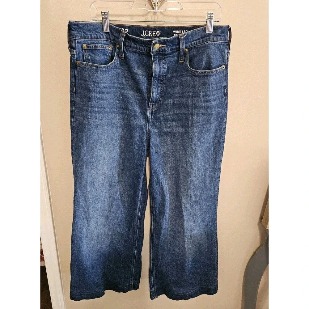 J.CREW Wide Leg Trouser Jeans Size 32 High Rise Denim Blue Wash Streetwear Skate